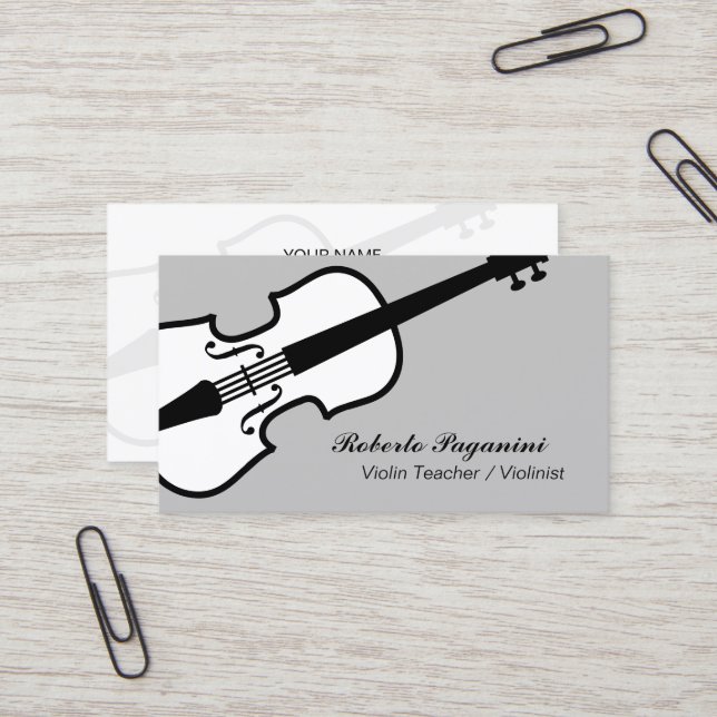 Modèle de carte de visite violoniste pour musicien (Devant/Arrière en situation)