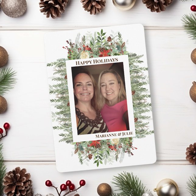 Modèle de carte de voeux de Noël avec cadre de pin (Créateur téléchargé)