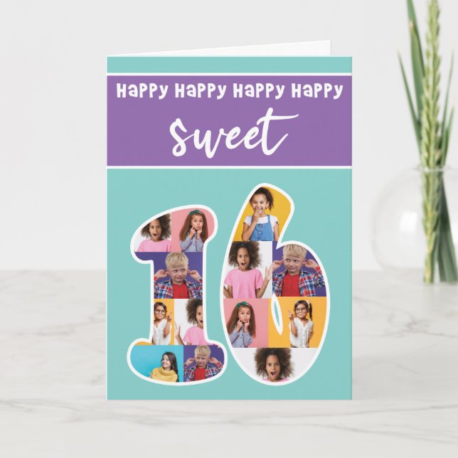 Modèle de carte photo d'anniversaire Sweet Sixteen (Devant)