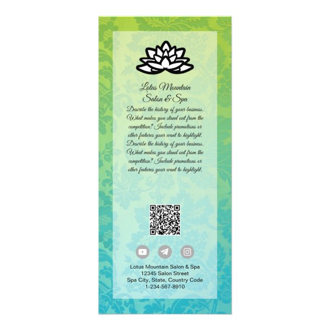 Modèle de carte Spa Damask Ombre Salon personnalis (Devant)