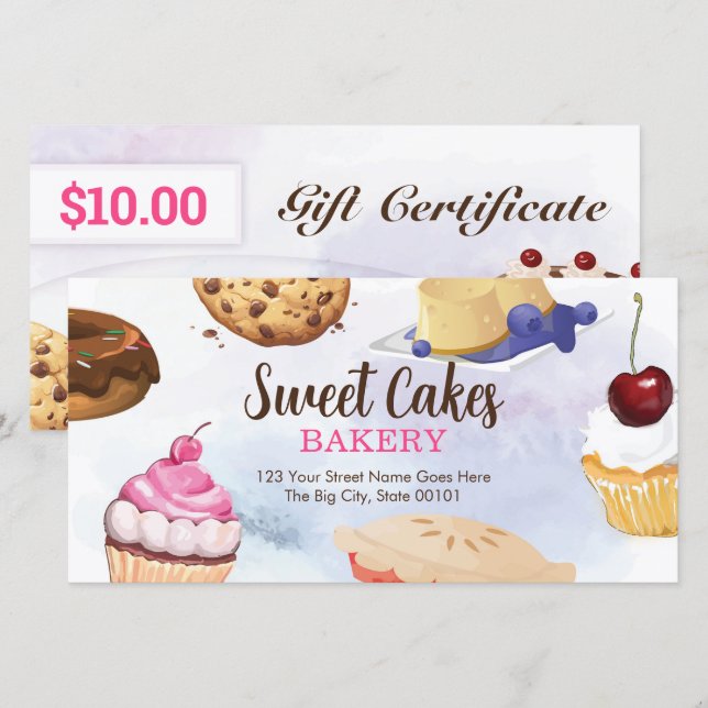 Modèle de certificat cadeau de boulangerie Dessert (Devant / Derrière)