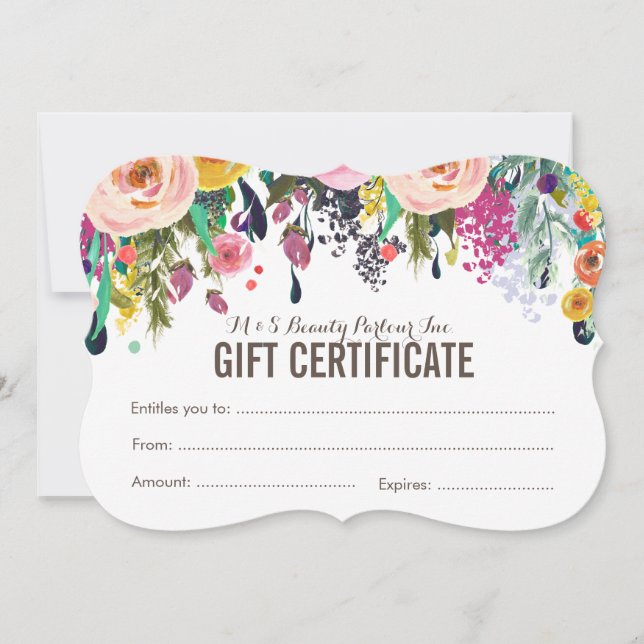 Modèle de certificat cadeau de salon floral peint (Devant)