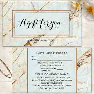 Modèle de certificat cadeau Elégante Beauté Marbre