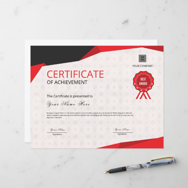 Modèle de certificat d'accomplissement personnalis (Devant/Arrière en situation)