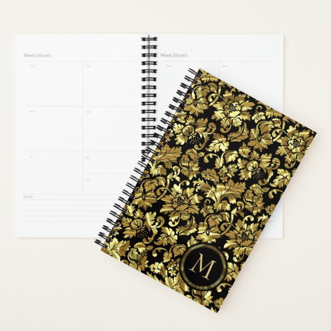 Modèle de Damas en or métallique monogramme (Devant avec enveloppe)