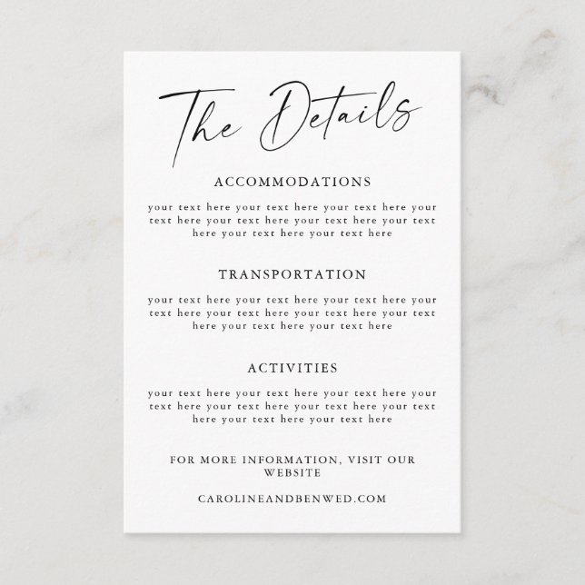 Modèle de détails de mariage à typographie script  (Devant)