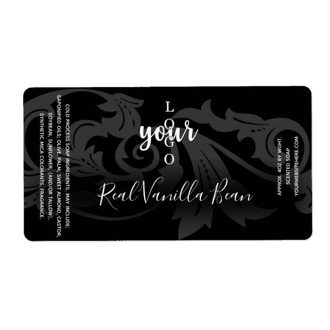 Modèle de Étiquette de savon Black Damask Cold Pro (Devant)