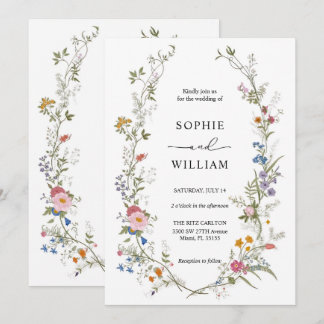 Modèle de faire-part de mariage aux fleurs sauvage