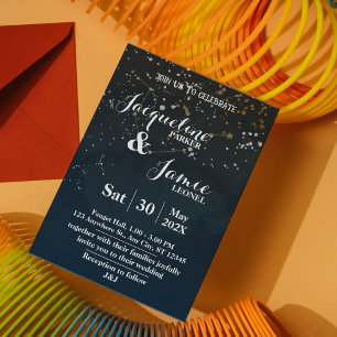 Modèle de faire-part de mariage céleste Navy & Or