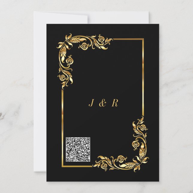 Modèle de Faire-part de mariage d'or noir QR Code (Dos)