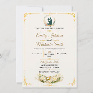 Modèle de faire-part de mariage élégant en or