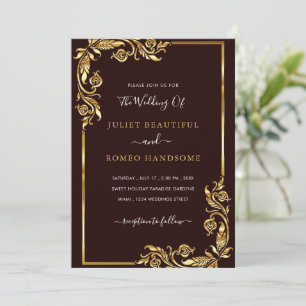 Modèle de Faire-part de mariage en or noir et flor