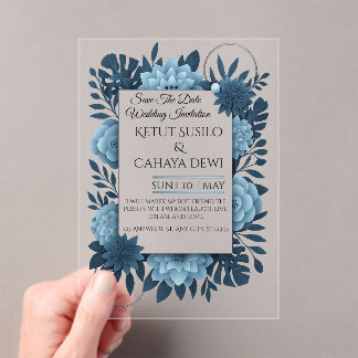 Modèle de faire-part de mariage floral bleu élégan