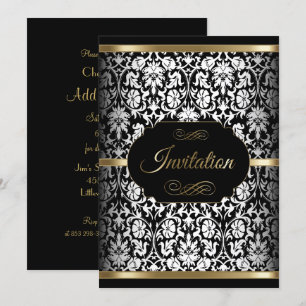 Modèle de fête Blanc, Noir et Or Invitation