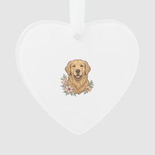 Modèle de gravure vintage floral Golden Retriever_