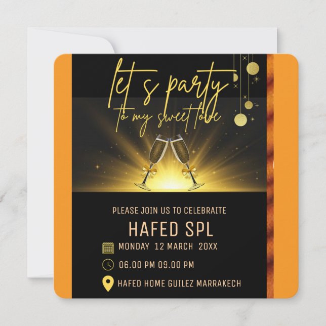 Modèle d'e-invitation de fête numérique Neon Gold  (Devant)