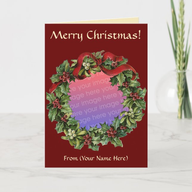 Modèle de la carte de Noël Wreath Photo (Devant)