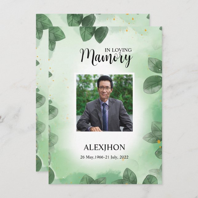 Modèle de la carte de prière funéraire (Devant / Derrière)