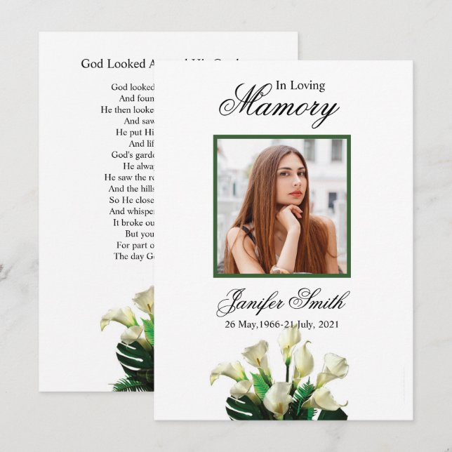 Modèle de la carte de prières funéraires florales (Devant / Derrière)