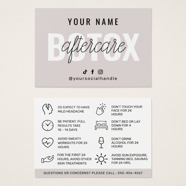 Modèle de la carte d'instruction Botox Aftercare  (Devant & derrière)