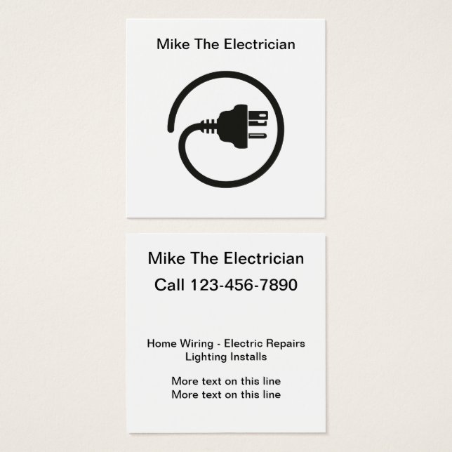 Modèle de logo simple électricien Cartes de visite (Devant & derrière)
