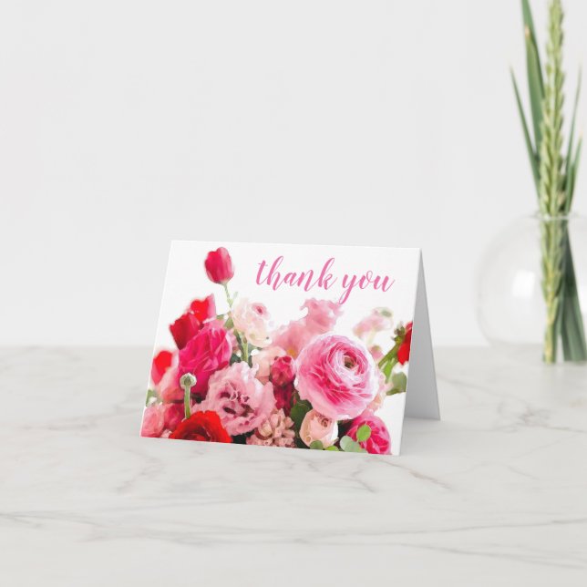 Modèle de main de remerciement script roses fleurs (Devant)