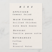 Modèle de Menu Beige Mariage Simple Moderne