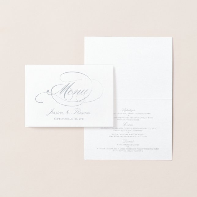 Modèle de menu chic à huile d'argent et Mariage bl (Affichage)
