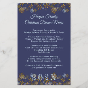 Modèle de menu de dîner de Noël Flocons de neige d