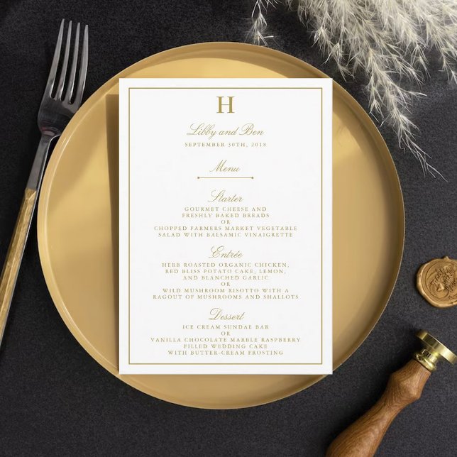 Modèle de menu de mariage Chic White & Gold (Créateur téléchargé)