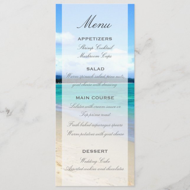 Modèle de menu de mariage de plage (Devant)