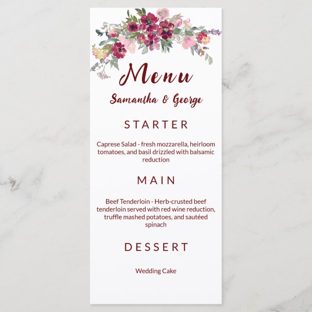 Modèle de menu de mariage floral bohème élégant (Devant)