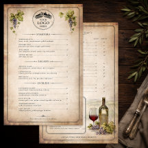 Modèle de menu de vin de vignoble rustique élégant