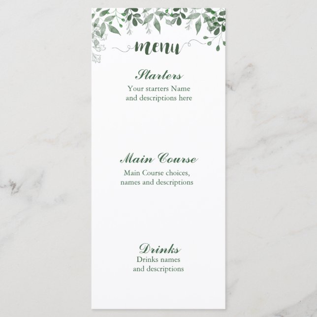 Modèle de menu Mariage de verdure (Devant)