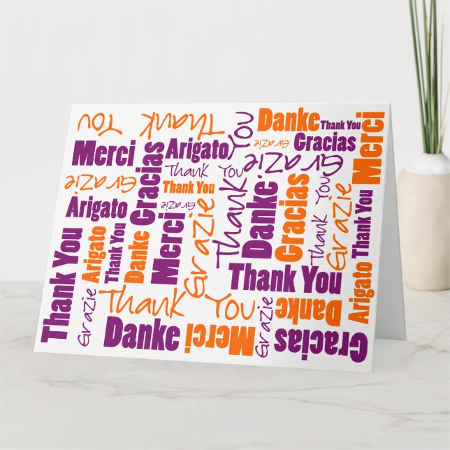 Modèle de Merci multilingue violet et orange (Devant)