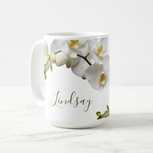 Modèle de nom d'orchidées blanches Mug Cadeau Élég