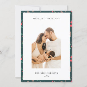 Modèle de photo de Noël fleuri vert rouge joyeux