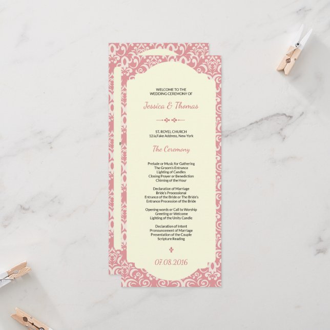 modèle de programme de cérémonie de mariage (Devant/Arrière en situation)