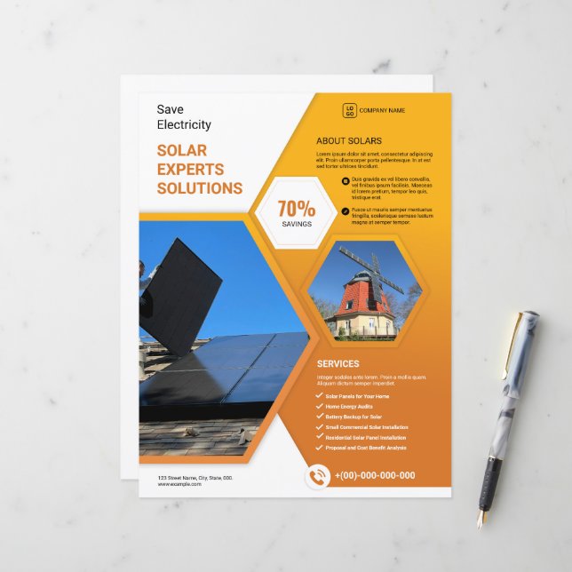 Modèle de prospectus d'expert solaire (Devant/Arrière en situation)