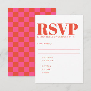 Modèle de repas de mariage à carreaux rose rouge v