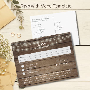 Modèle de réponse RSVP avec menu en bois rustique