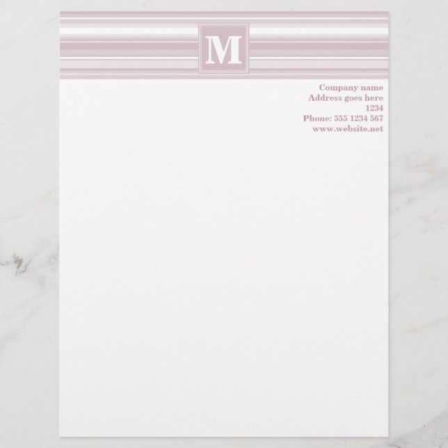 Modèle D'en-tête De Lettre Bandes de quartz roses monogrammes (Devant)