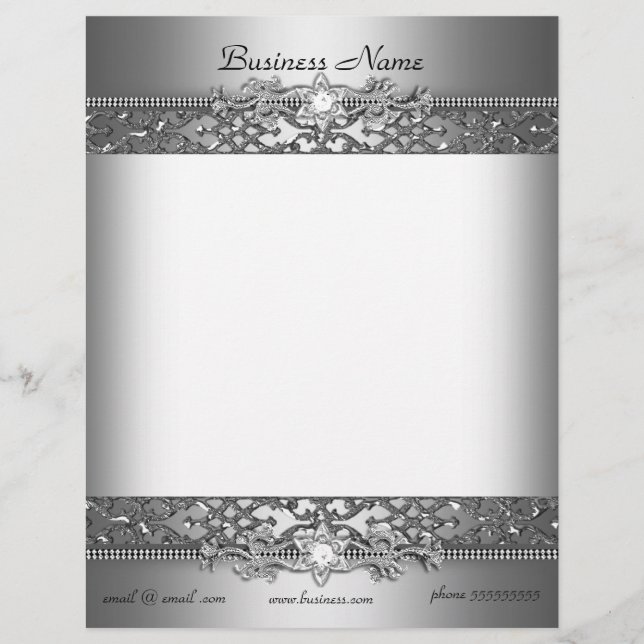 Modèle D'en-tête De Lettre Élégant Argent Damas Embossé Bijou (Devant)
