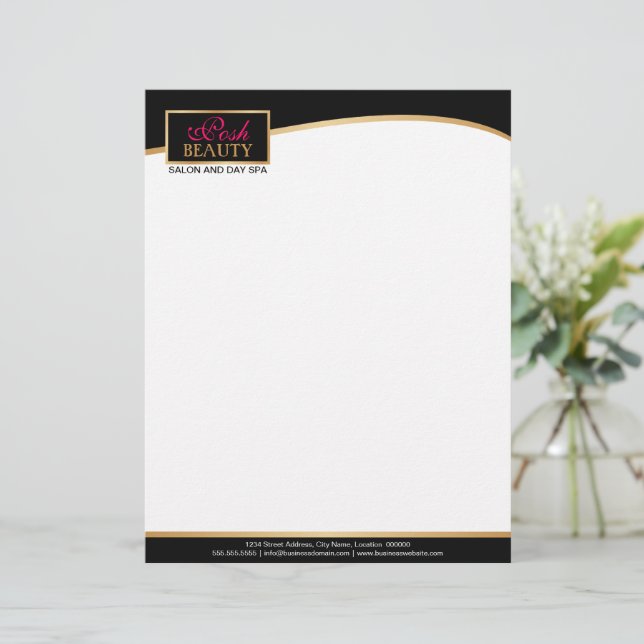 Modèle D'en-tête De Lettre Elégant luxe noir et or (Debout devant)