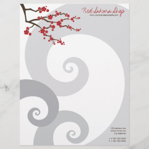Modèle D'en-tête De Lettre Fleurs de cerisier rouge Sakura et spirales grises