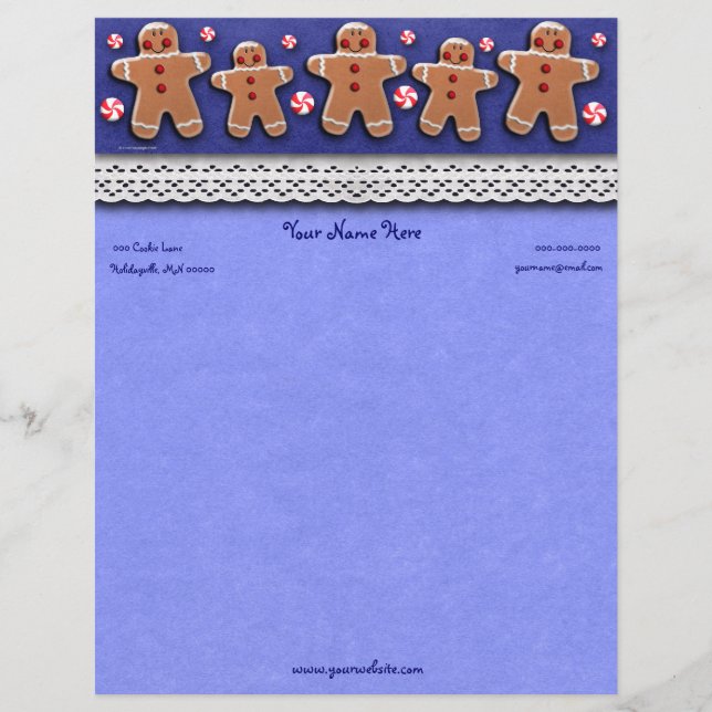 Modèle D'en-tête De Lettre Sucreries de biscuits de pain d'épice bleues (Devant)