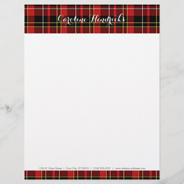 Modèle D'en-tête De Lettre Tartan blanc jaune rouge classique personnalisé (Devant)