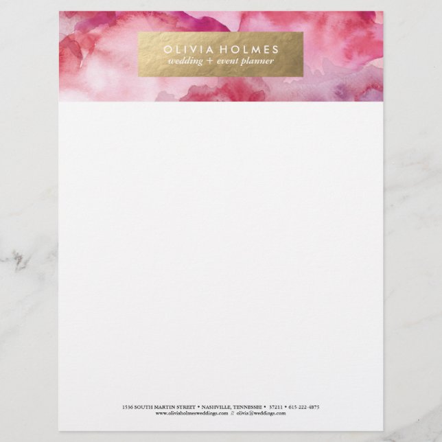 Modèle D'en-tête De Lettre Tête de lettre couleur Aquarelle rose Faux Foil (Devant)