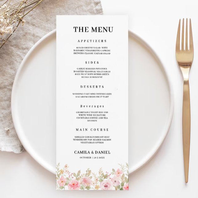 Modèle des cartes de menu Mariage rose (Rose Wedding Menu Cards Template)