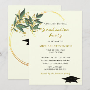 Modèle d'invitation à la graduation d'or Feuille p